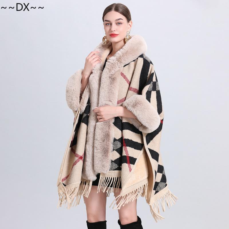 Новая накидка-шаль спицами из снежинок и флиса с толстым меховым воротником. One size — фото 22