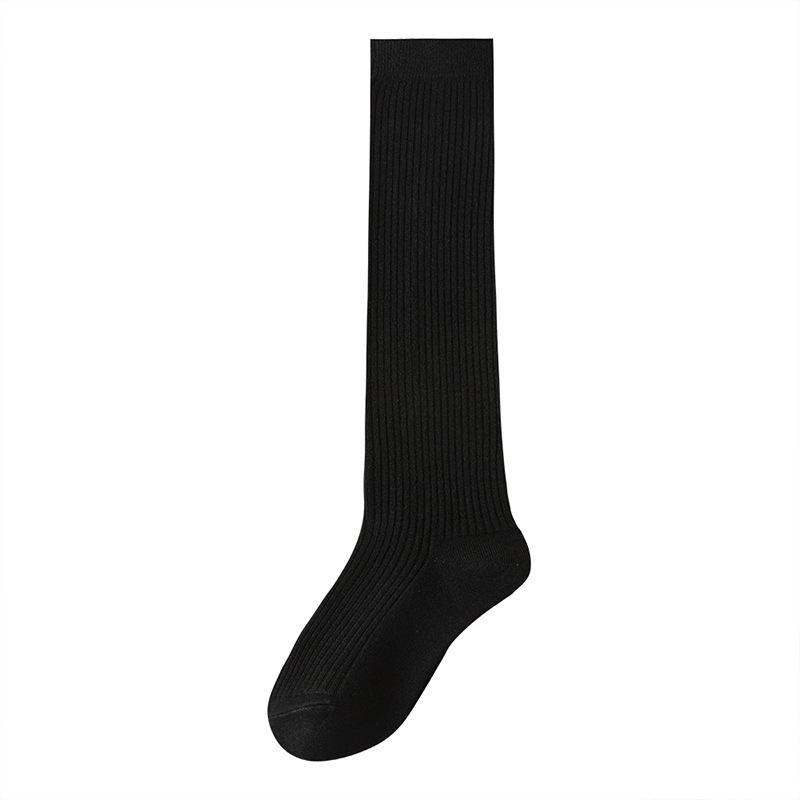 "Wool Thigh-High Socks, Double-Needle Stripes, Slim & Warm for Autumn/Winter"