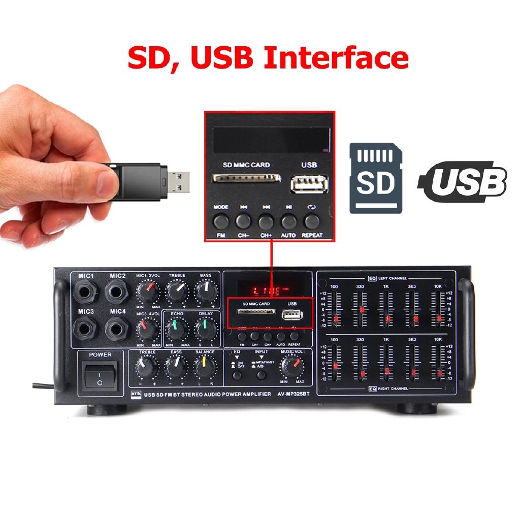 110-240V Bluetooth Leistungsverstärkersystem Sound Audio Stereo Receiver Unterstützung 4-Wege Mikrofoneingang Heimkino 2000W