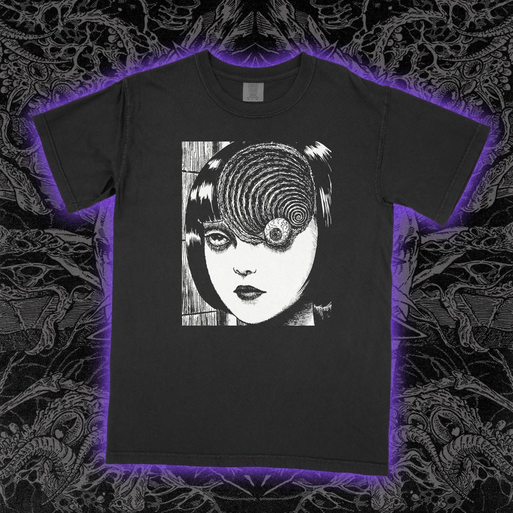 

Uzumaki Eyeball T-Shirt Junji Ito Manga Horror Spiral Graphic Tee Unisex Soft 2XL