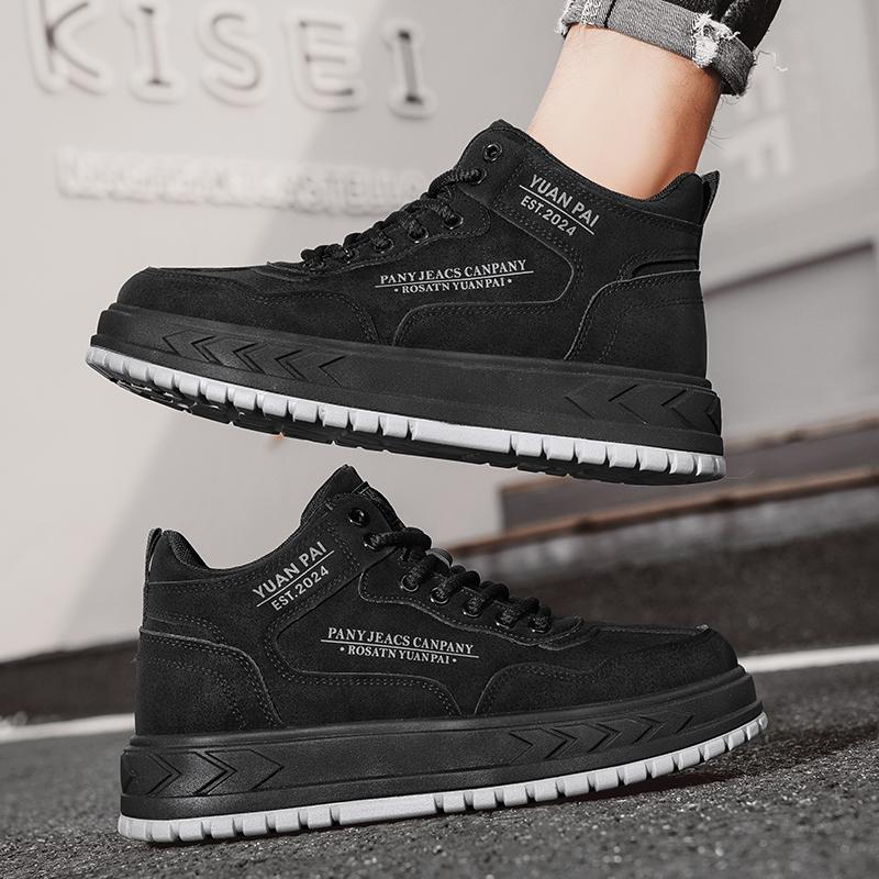 Outdoor Platform Men's Casual Shoes Fashion Leather High Top Board Shoes Comfortable Walking Sneakers Breathable Man Ankle Boots