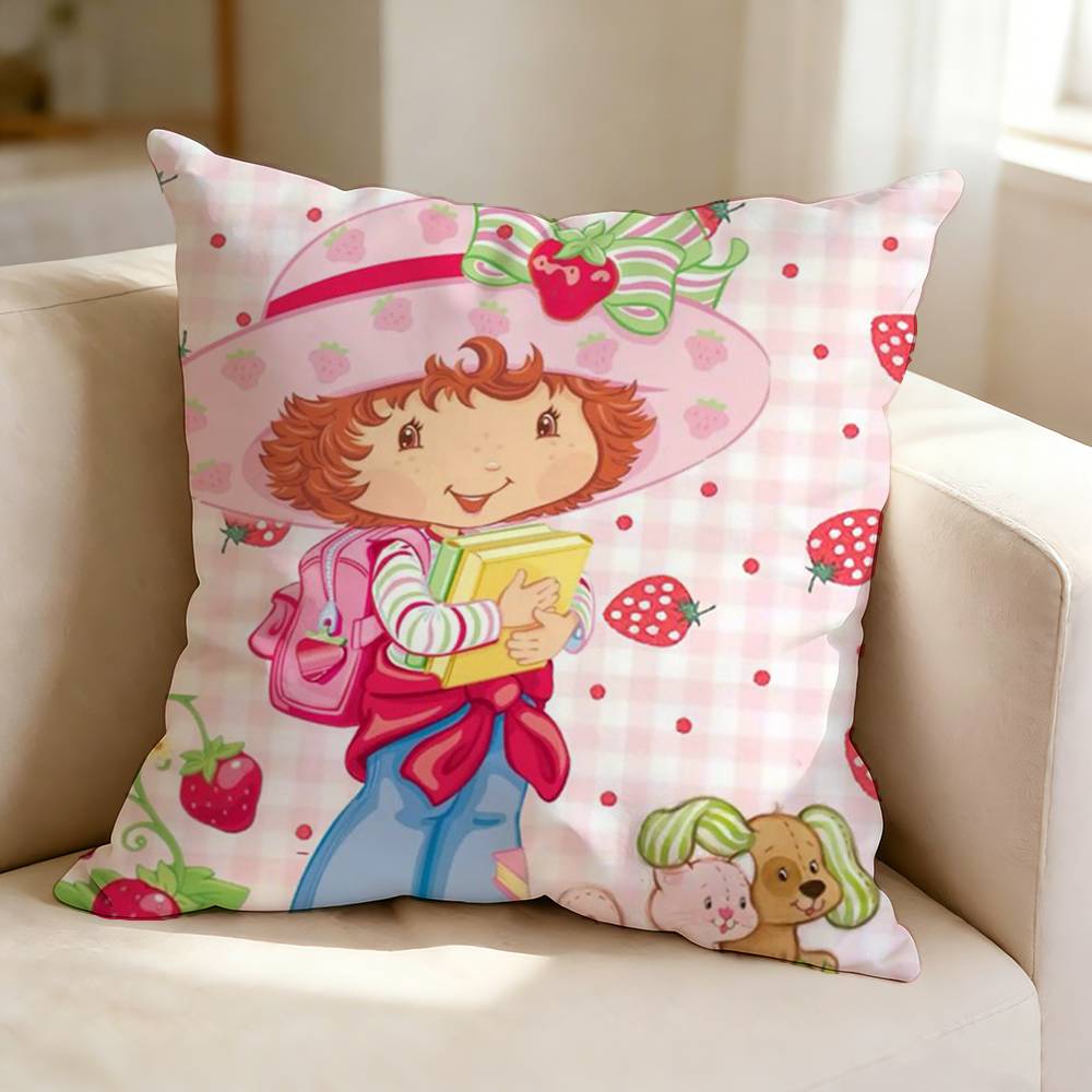 Cute Girl SStrawberry SShortcake Pillow Case Square DoubleSided Sofa Cushion Cover Bedroom Bedside Pillow