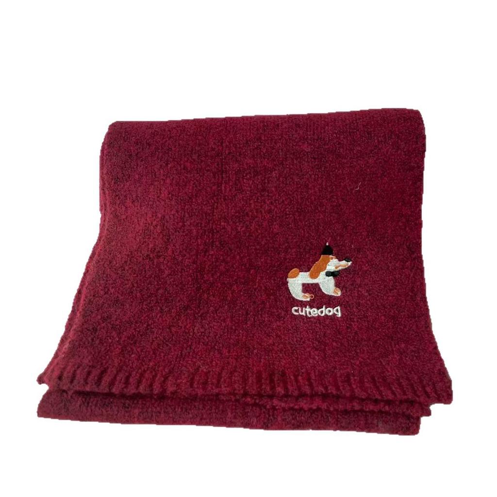 2025 Winter Japanese Cute Puppy Embroidery Scarf for Neck Protection