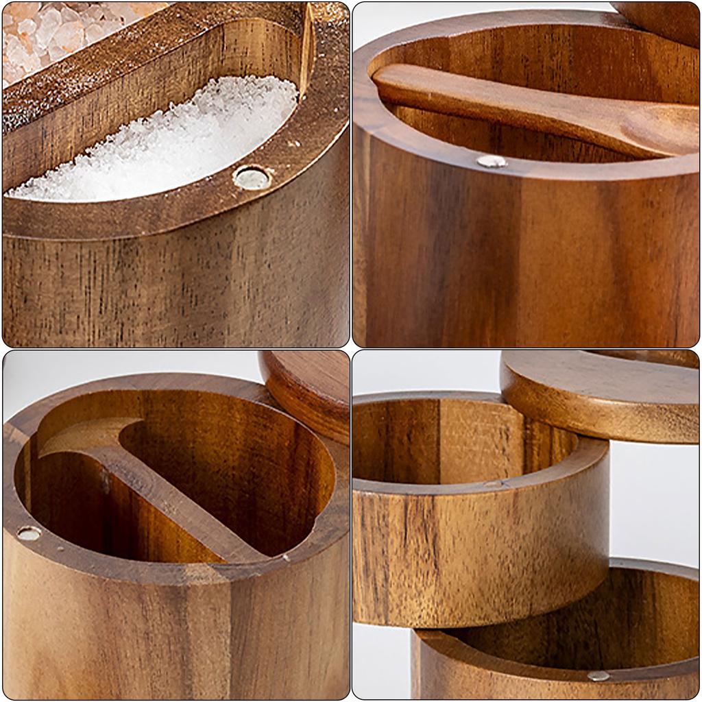 Decorative Seasoning Container Artistic Crafted Wood Salt Canister Holders for Cooking Use In Dining Setting
