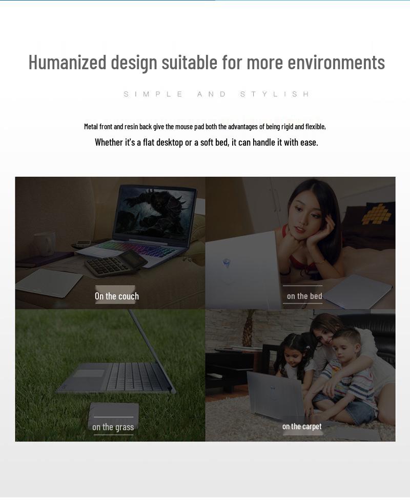 Large Non-slip Stain-resistant Aluminum Mouse Pad, 220x180mm, Customizable