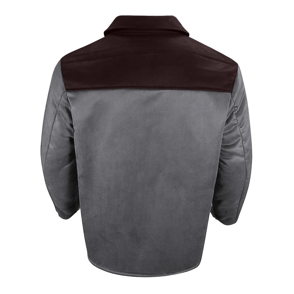 Men's Gradient Color Button Pocket Work Wear Plus Leather Jacket Men's Casual Long Coat