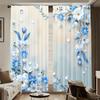 Digital Printed Curtains, Blue White Small Flowers Pattern, Stylish Window Treatment for Living Room Bedroom Decor