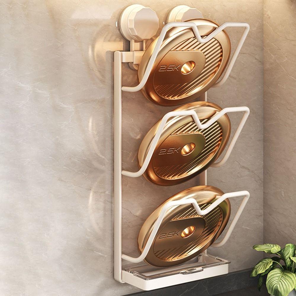 Carbon Steel Suction Cup Pot Lid Rack Wall Mounted Punch Free Cutting Board Storage Rack Space Saving Rustproof