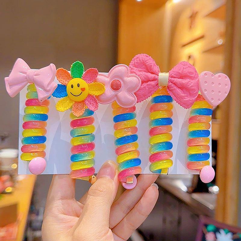Colorful Curly Telephone Wire Hair Tie For Children Cute Cartoon Hair Band Hair Accessories High Elastic Hair Scrunchies