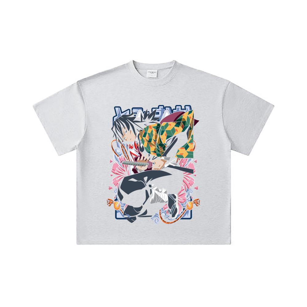 260 GSM Double Yarn 32 Count 100% Cotton Demon Slayer V74 Tomioka Print Unisex Heavy Cotton T Shirt