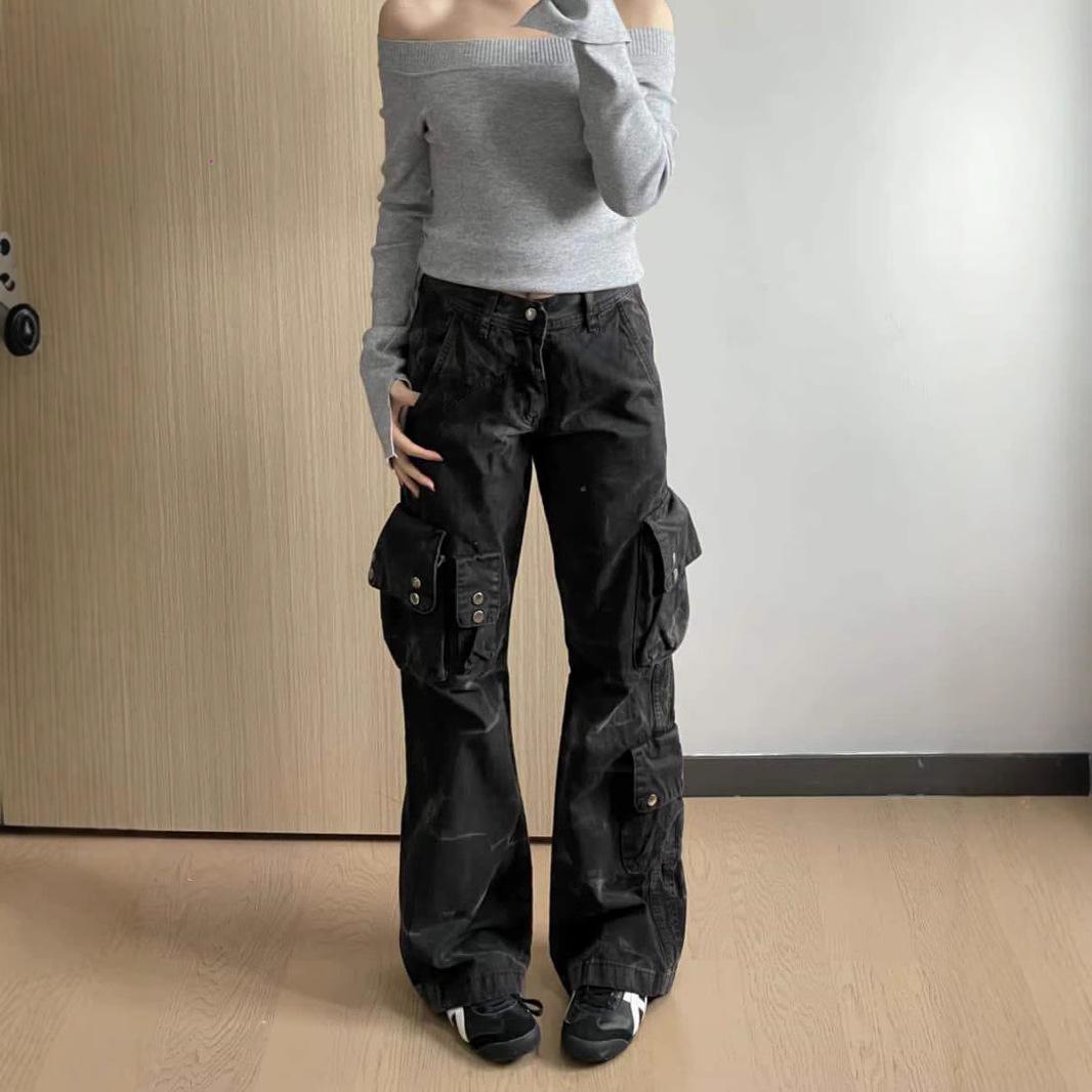 

Women s Trendy Street Style Loose Straight-Leg Jeans with American Pocket Design L