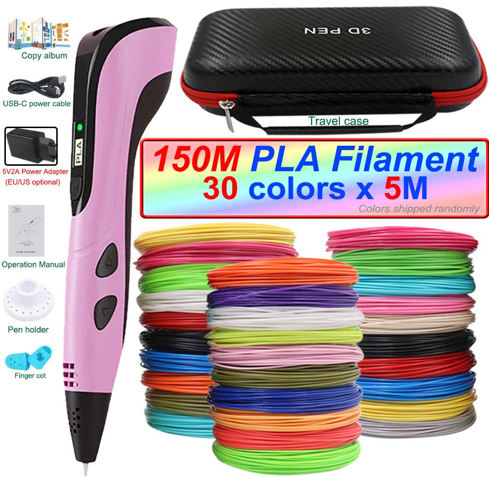 Nowy długopis 3D Długopis 3D dla dzieci z zasilaczem 200M Filamentu PLA Etui podróżne Prezent urodzinowy na Boże Narodzenie dla dzieci