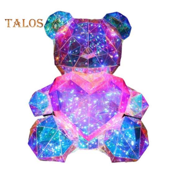 Teddy Bear Night Light Prismatic Iridescent LED Bear Lamp DIY Assembly Colorful Bunny Lamp for Valentine's Day Gift Bedroom Party Decor