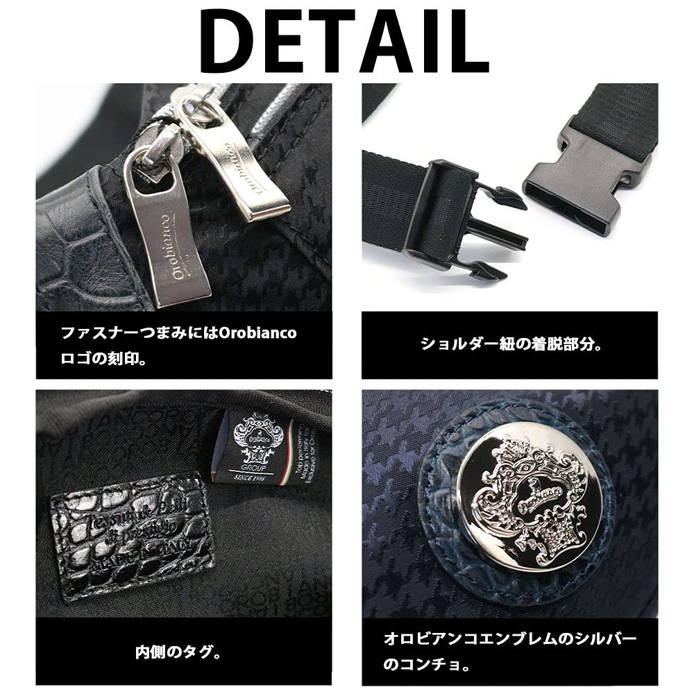 OROBIANCO DIDAL Limonta Nylon and Houndstooth Leather Shoulder Bag for Made In Mini Brand Name GOCCIA-C (NERO/Black) Men, Italy, Crossbody, Nylon,