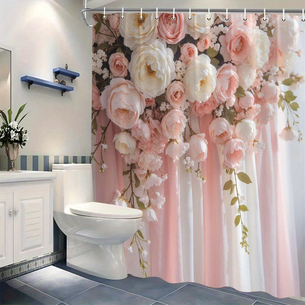 1 ks Romantická Růžová Pivoňková Květinová Sprchová Závěs - Elegantní Snový Design S Jemným Pastelovým Pozadím, Prémiová Polyesterová Tkanina