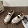 Spring Round-headed, White, College-style, Versatile, Thick-soled Small Leather Shoes, Women's Summer Retro French Mary Jane Shoes