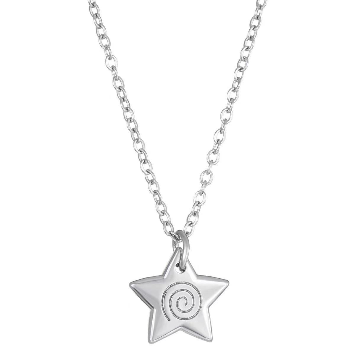 

Fashion Metal Style Silver Color Five-Pointed Star Vortex Necklace for Women Men Black Rope Chain Choker Y2k Party Charm Jewelry