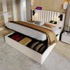 Upholstered Bed 140x200, Double Storage, Reading Light with USB Charging Headboard, Backrest, Slatted Storage, Cotton, Beige (Without Mattress)