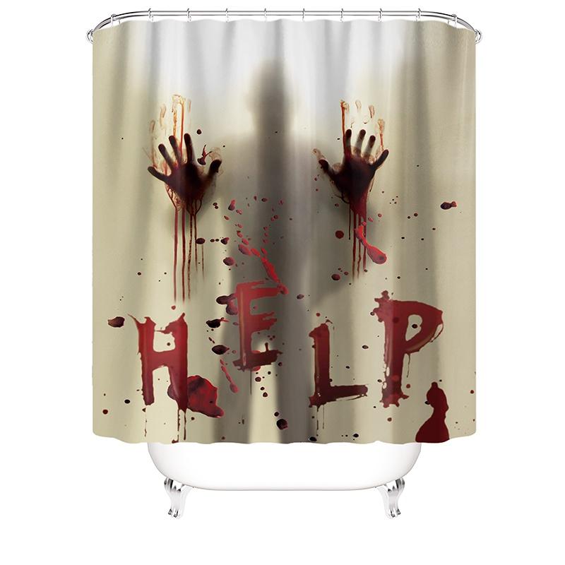 Bloody Hands Halloween Shower Curtain With Hooks For Spooky Decoration