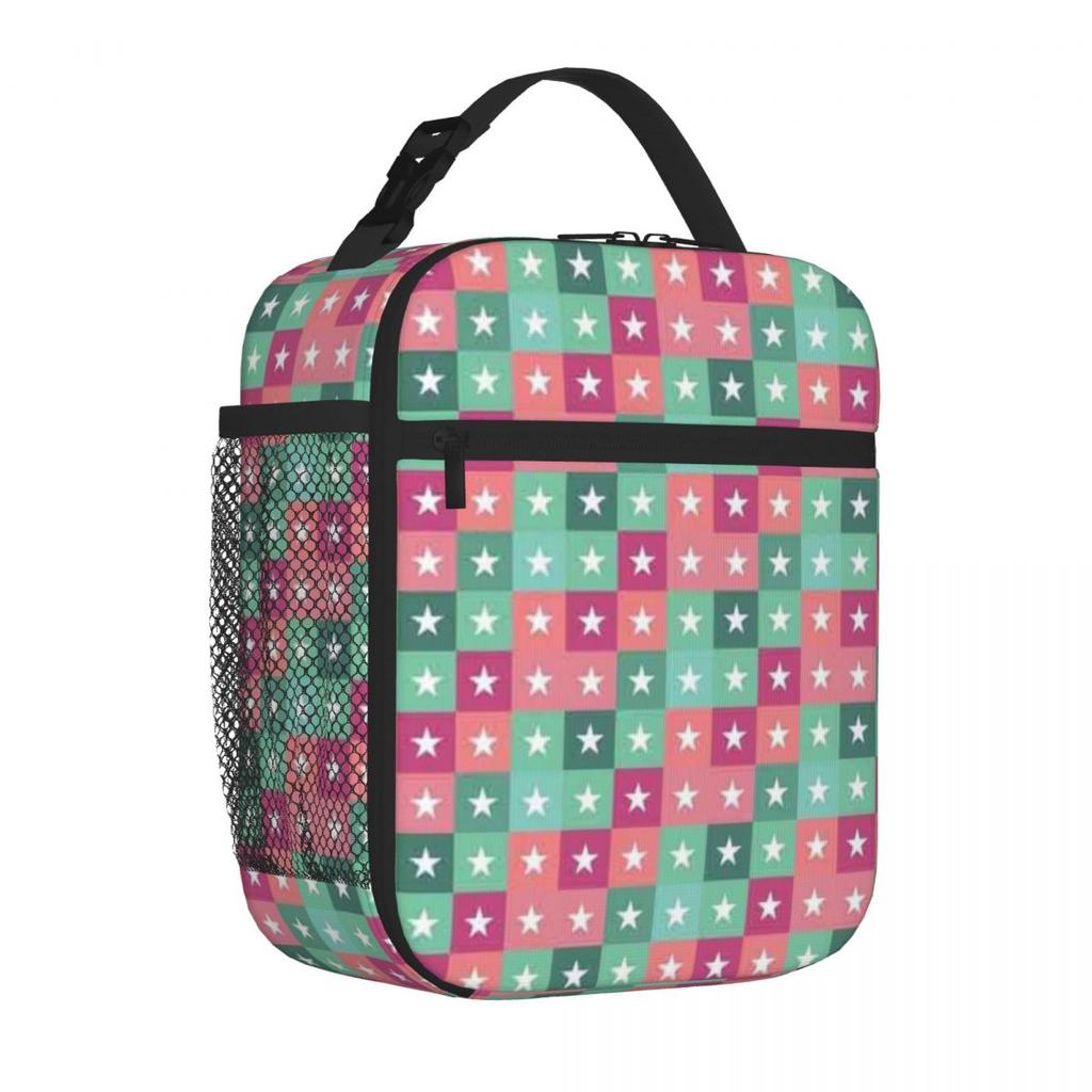 Bestselling Stars Patchwork In Green Monochrome Leakproof Lunch Bag Festival Outing Small Lunch Bag