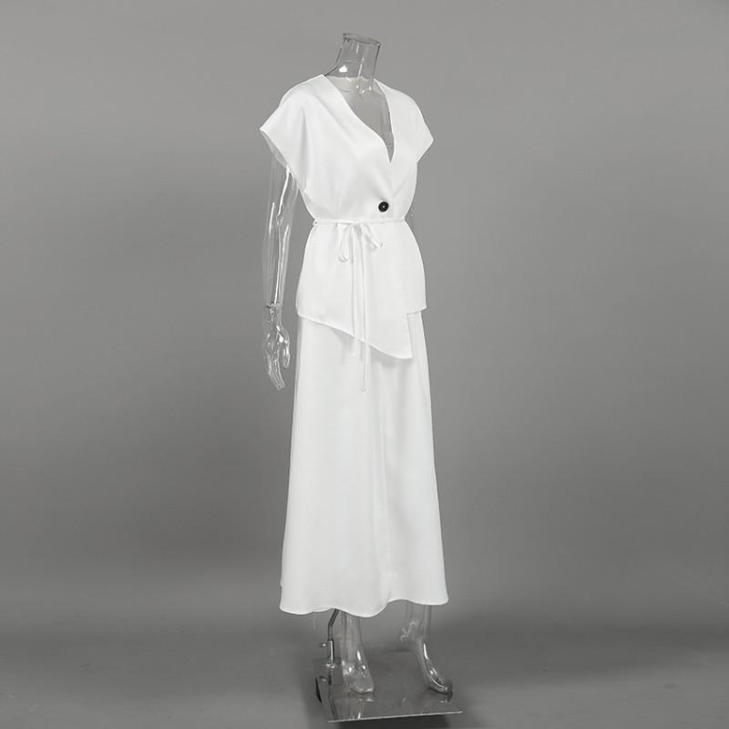 Womens 2-Piece Set V-Neck Sleeveless Top Long Skirt Elegant Blazer Style Dress