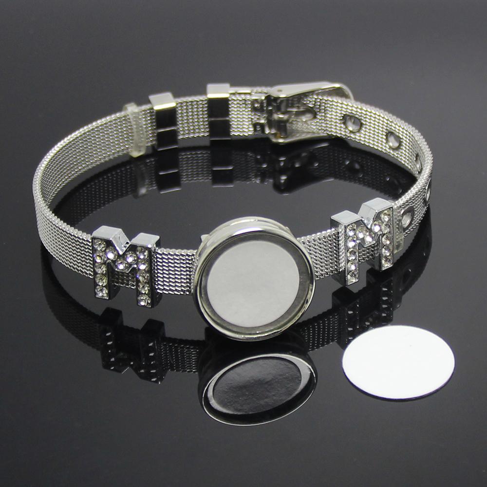 DIY Sublimation Ornament White Bracelet Pendant Jewelry Wedding Love Souvenir Gifts Round Metal Sublimation Blank Charm Bracelet