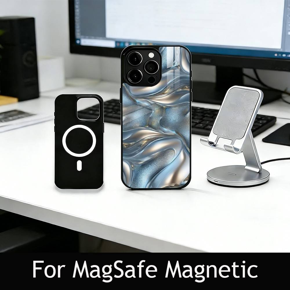 Metallic Pattern Phone Case For iPhone17,16,15,14,13,12,11 Plus,Pro Magnetic with Magsafe Wireless Charging