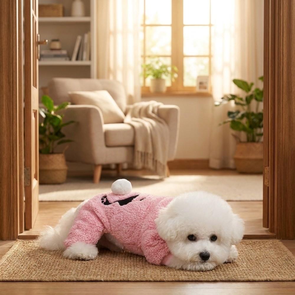 Cartoon Dog Four Legged Clothes Thickened Warm Cat Thermal Coat Dog Plush Jumpsuit Autumn Winter