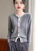 100% Pure Wool Color Block Round Neck Sweater - Women's Autumn/Winter Knit Cardigan, Solid Color, Fake Two-Piece Style.
