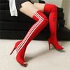 Damen-Stiefel mit hohen Absätzen, sexy europäischer und amerikanischer Stil, hochhackige Überknie-Stiefel mit offenen Zehen in großen Größen.