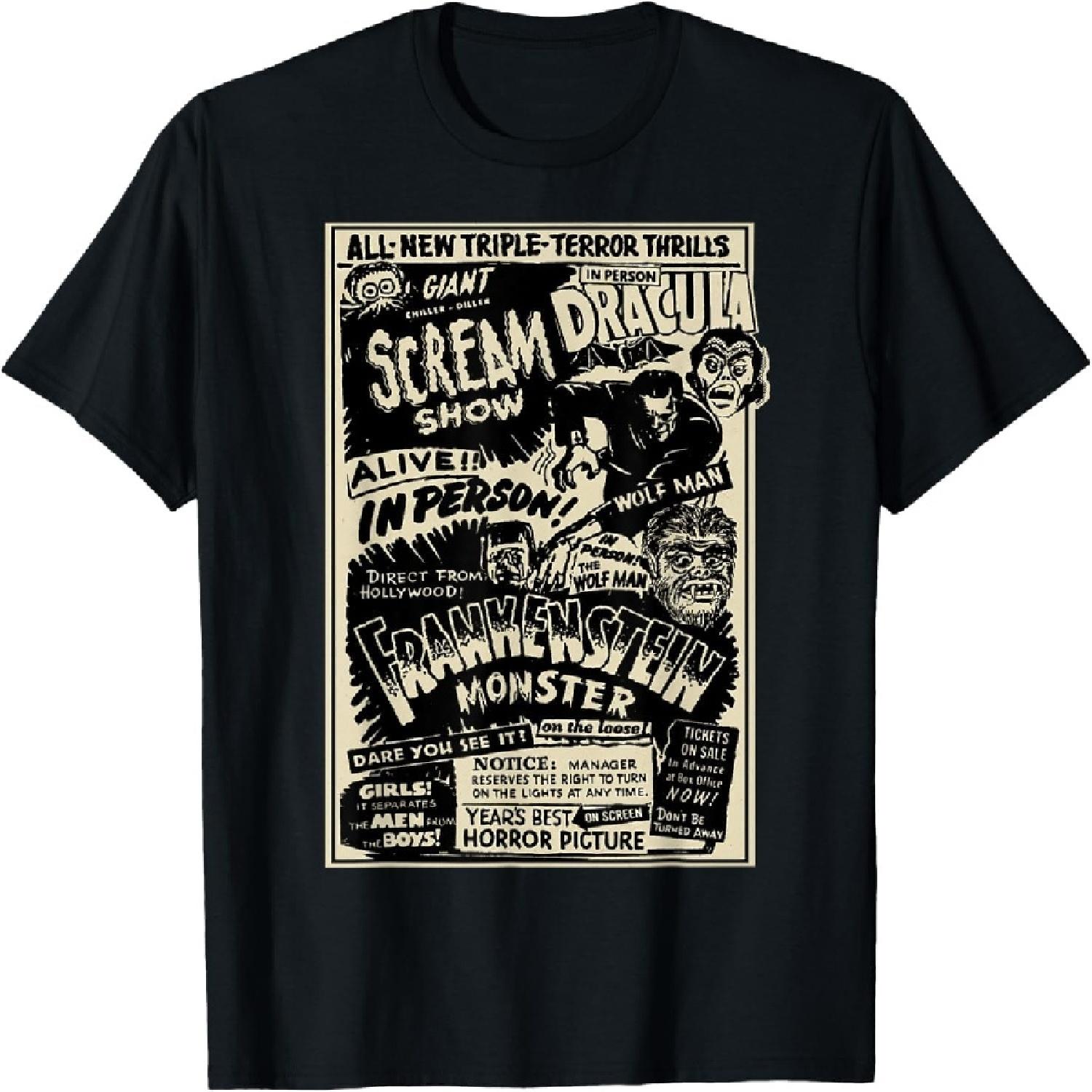 Футболка с изображением Мумии, Дракулы, Оборотня, Франкенштейна из фильмов ужасов S