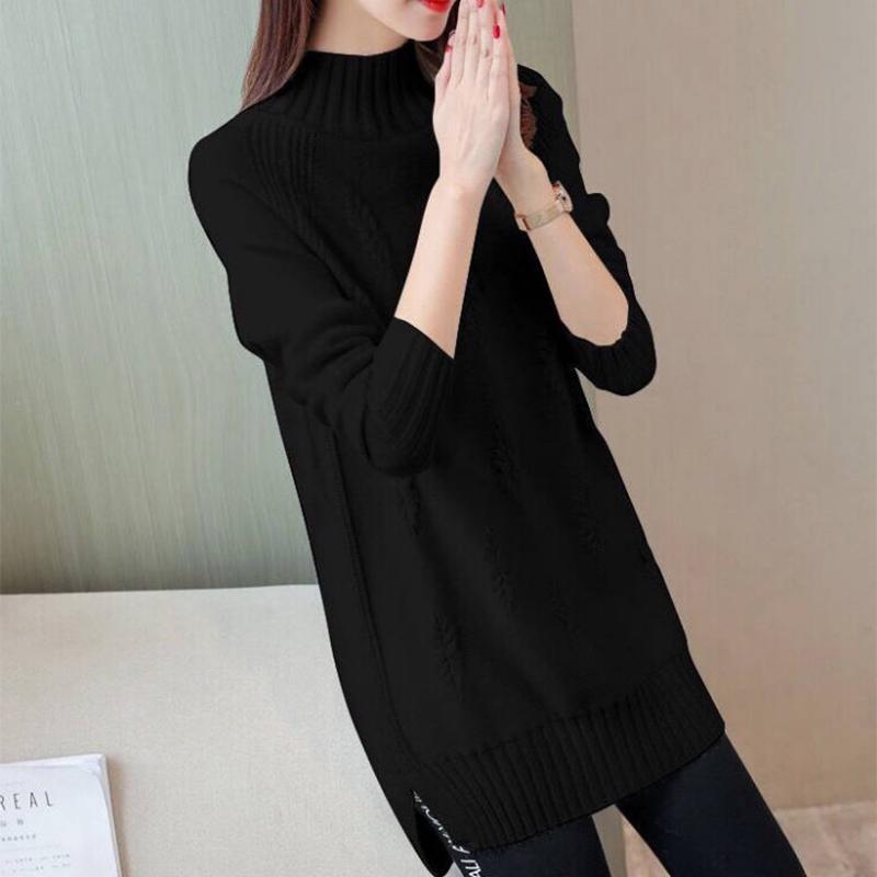 Female Long Section Bottoming Sweater Loose Korean Version of Half High Neck Large Yards Knitted Sweater