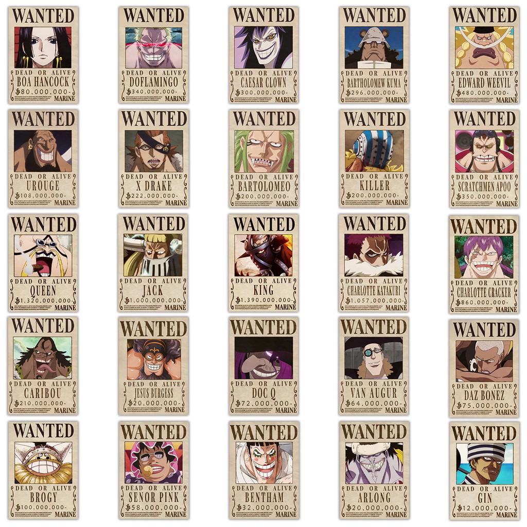 One 50pcs Piece Luffy Zoro Sticker Pirates Wanted Poster Waterproof Laptop Decal
