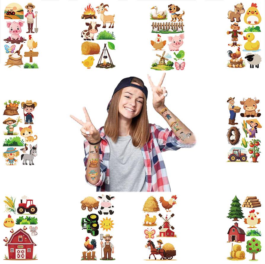 New Cartoon Farm Animal Tattoo Stickers Waterproof Party Party Gift Funny Face Stickers