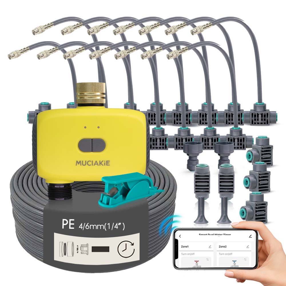 Bluetooth Dual Gardening Timer Irrigation Set Quick Connect Flexible Bending Adjust Brass Spray Nozzle Automatic Watering System