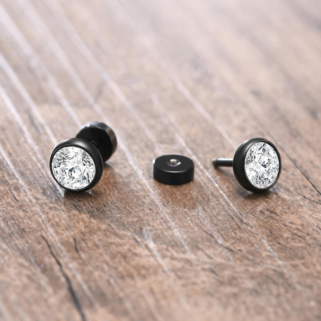 Round CZ Stud Earrings, Screw back Cz Studs, Sleeper Cz Studs, Unisex Jewelry