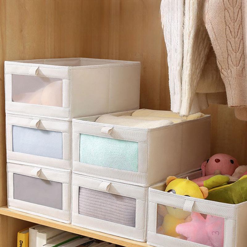 1 Stück große faltbare Aufbewahrungsbox mit transparentem Fenster - Strapazierfähiger Stofforganizer für Kleidung, Bettwäsche & Laken