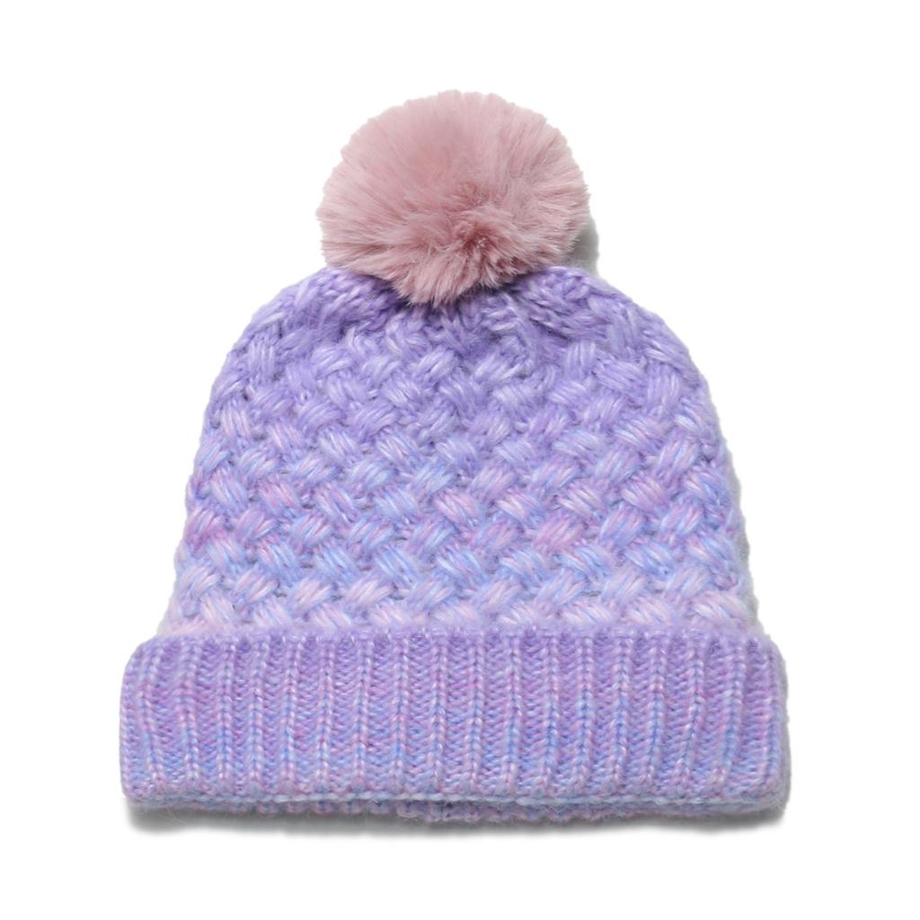 Autumn and Winter New Warm Hairball Knitted Hat Fleece Thickened Ear Protection Hat Gradual Change Color Tie-dye Wool Hat Korean Version