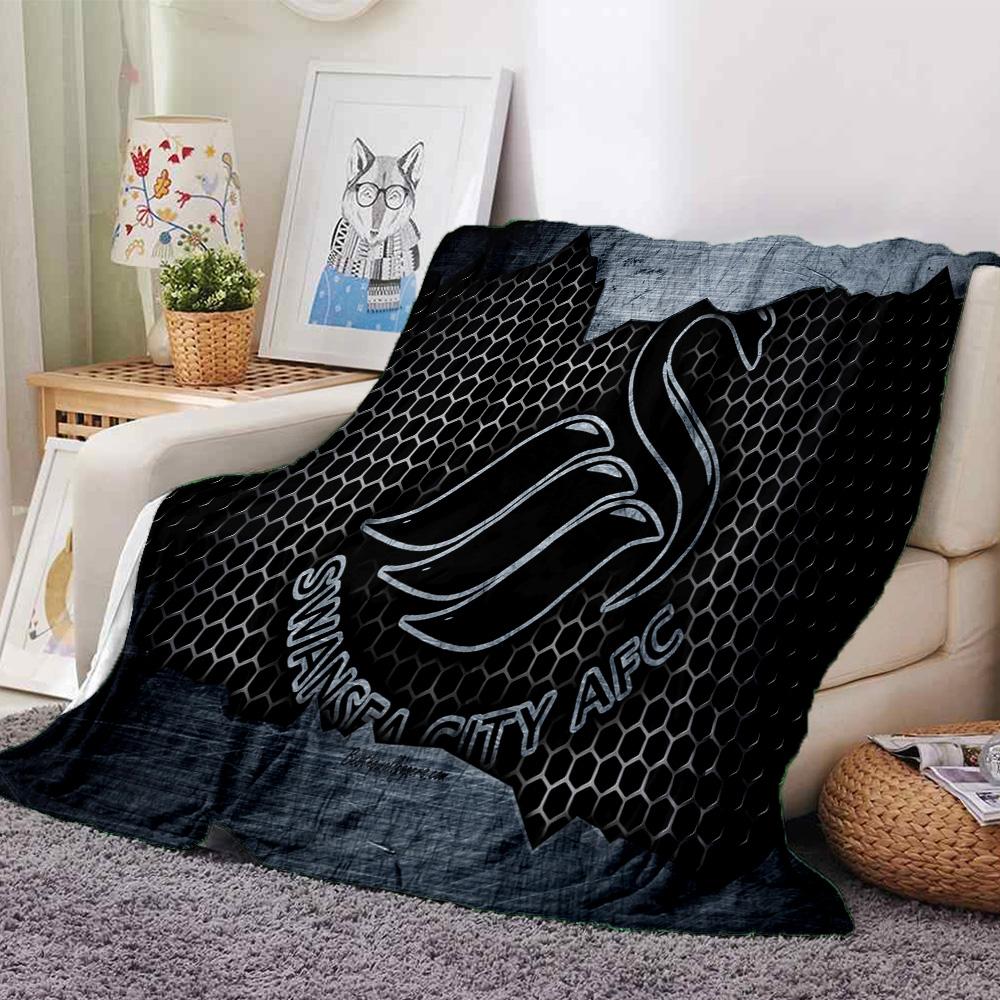 Swansea City Crest Flannel Blanket, Soft Polyester, Modern Design, All-Season for Camping, Travel, Gifts for holidays or birthdays