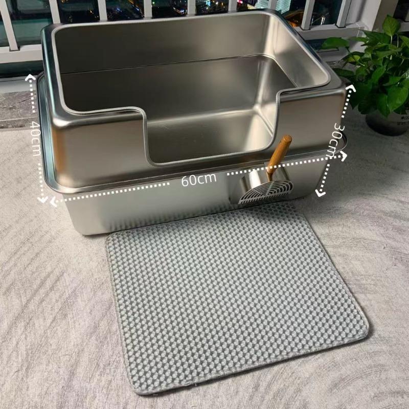 Stainless Steel Jumbo Cat Litter Box Open Type Cat Bedpans Low-Entry Kitty Toilet with Anti-Splash Design Pet Potty for Kittens