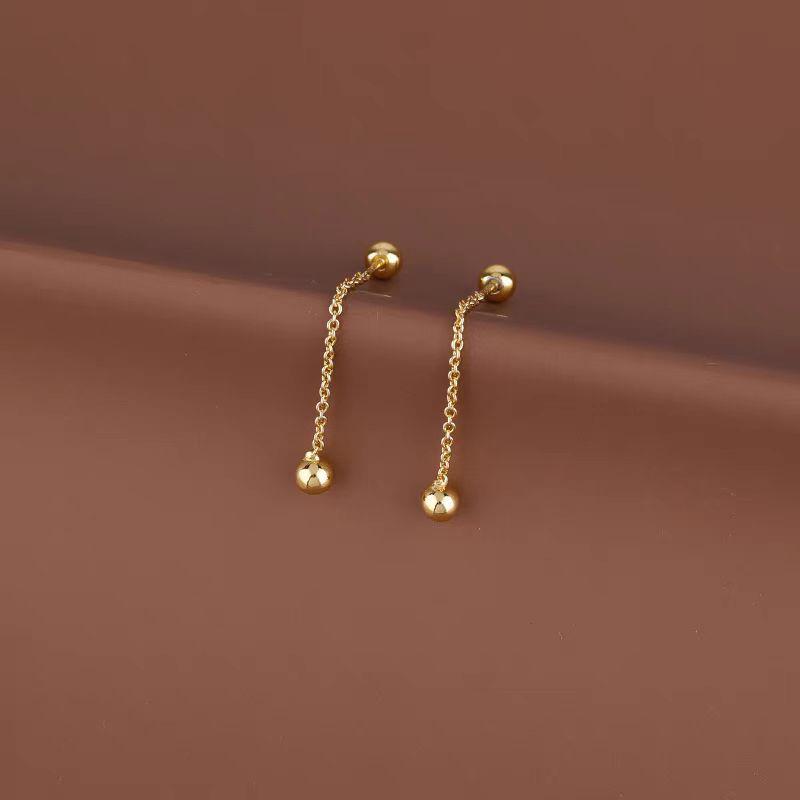 Stainless Steel Threaded Bead Tassel Earrings for Women - Trendy, Fashionable, and Versatile Ear Studs