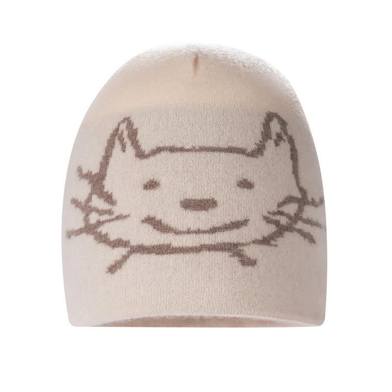 New Cute Cat Cashmere Hat Women's Autumn and Winter Warm and Cold Face Small Ear Protection Knitted Hat Cold Hat Tide