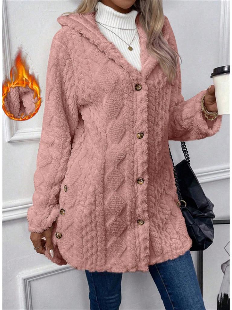 2026 Women's Solid Color Plush Hooded Sweatshirt with Diamond Pattern Design