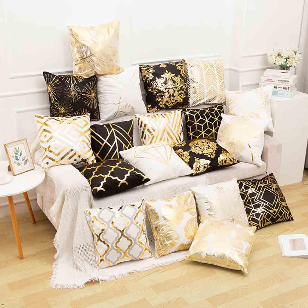 Polyester Gold Letter  Case Cover Sofa Car Waist Cushion Cover Home Decor