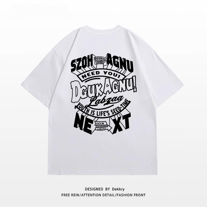 American high street trendy brand letter printing heavy cotton short-sleeved T-shirt women's summer loose and versatile couple top ins