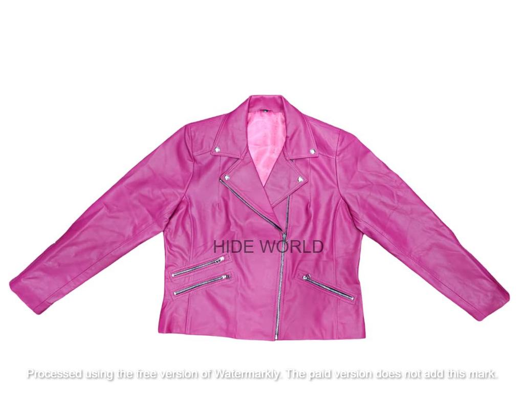 Women's Jacket Pink Handmade Leather Lambskin Stylish Casual Fashionable Motorcycle Wear