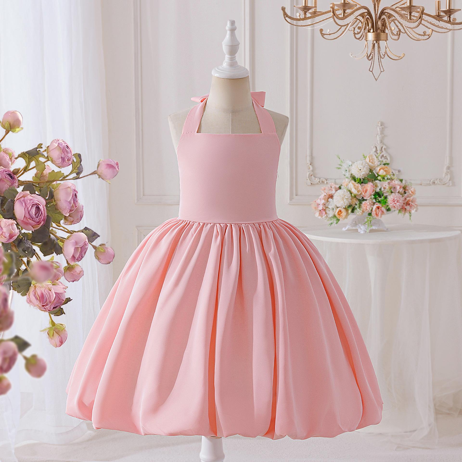 

Flower Girl Princess Dress For Weddings Summer Kid Formal Bow Long Gown For School Evening Party Children New Year Cloth LP663 150 рожевий