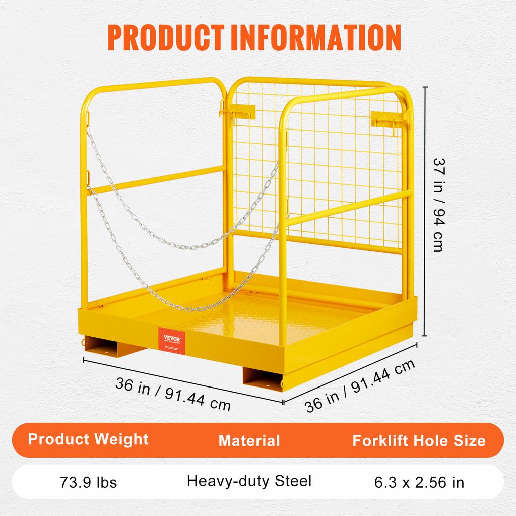SucceBuy Forklift Safety Cage 43"x45"/36"x36" Forklift Man Basket 1400/1200 Lbs with Safety Harness & Lock for Aerial Work