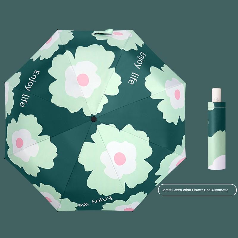 Umbrella Female Oil Painting Cute Black Glue Sun Shade Rain Dual-Use Automatic Foldable Ins Sun Umbrella Sun Protection UV Protection