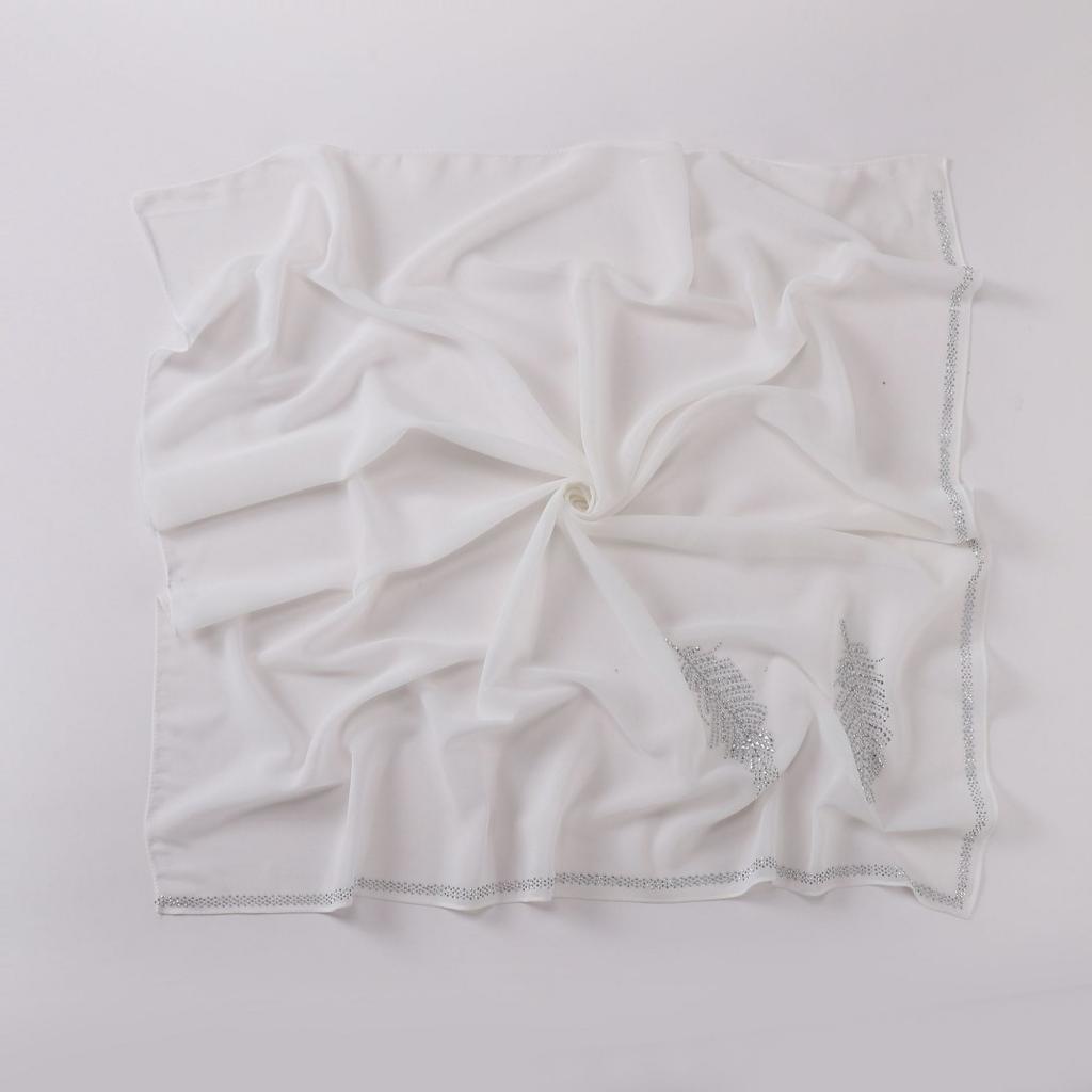 90Cm Luxury Rhinestone Feather Square Bubble Chiffon Instant Hijabs Shawls Lady High Quality Wrap Bufandas Ramadan Muslim Sjaal